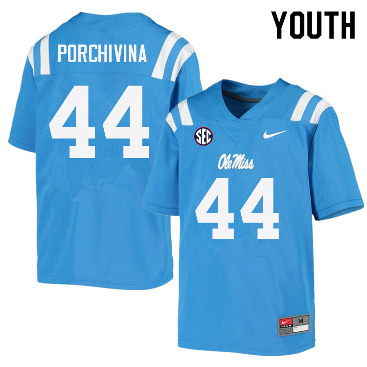 Youth #44 John Porchivina Ole Miss Rebels College Football Jerseys Sale-Power Blue